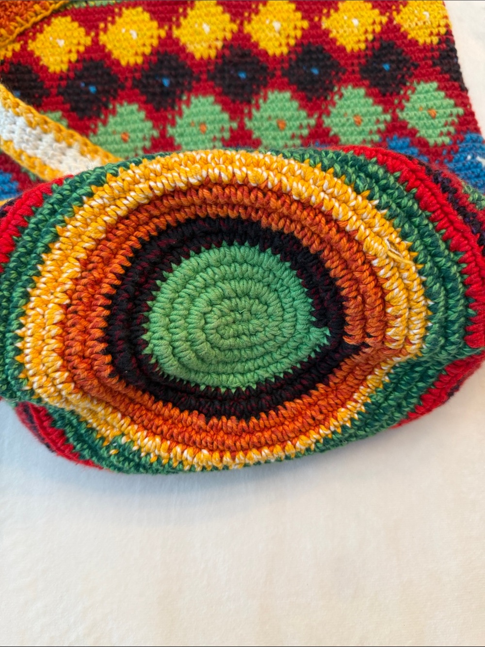 Large Handmade Multicolor Crochet Crossbody Bag - Picture 3 of 10